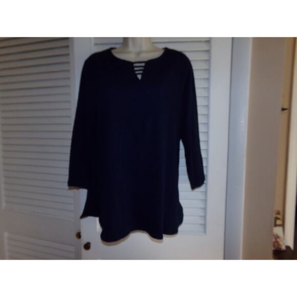 Kim Rogers navy crinkle look knit long‎ length top M EUC - Picture 1 of 5